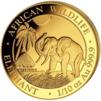Złota moneta Słoń Somalijski African Wildlife 1/10 uncji Złota 2017